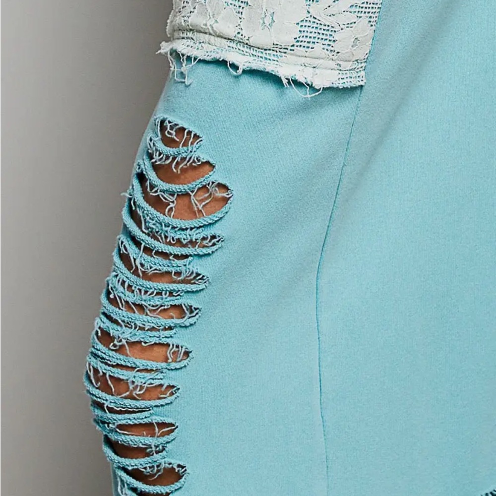 NWT! ON SALE!!! French Terry Powder Blue Boho pants, braided & tasseled drawstr - Picture 3 of 6